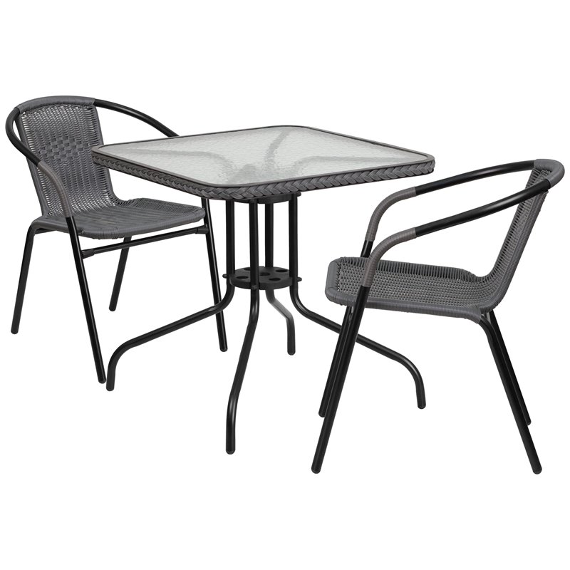 Afuera Living 3 Piece Square Patio Dining Set in Black and Gray