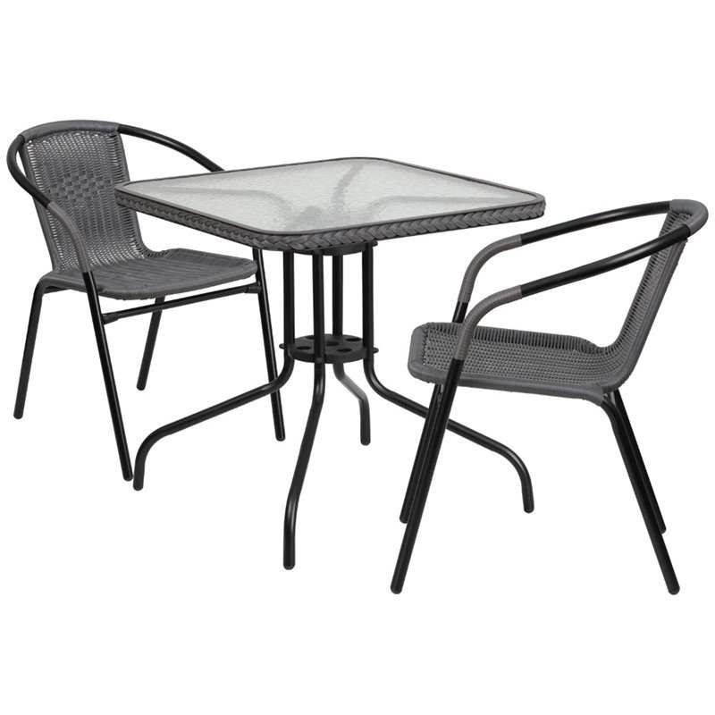 Afuera Living 3 Piece Square Patio Dining Set in Black and Gray