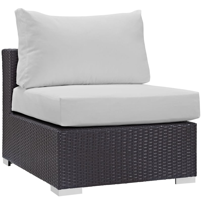Afuera Living Aluminum and Rattan Patio Armless Chair in Espresso/White