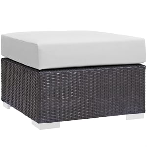 Afuera Living Square Fabric and Rattan Patio Ottoman in Espresso/White