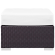 Afuera Living Square Fabric and Rattan Patio Ottoman in Espresso/White
