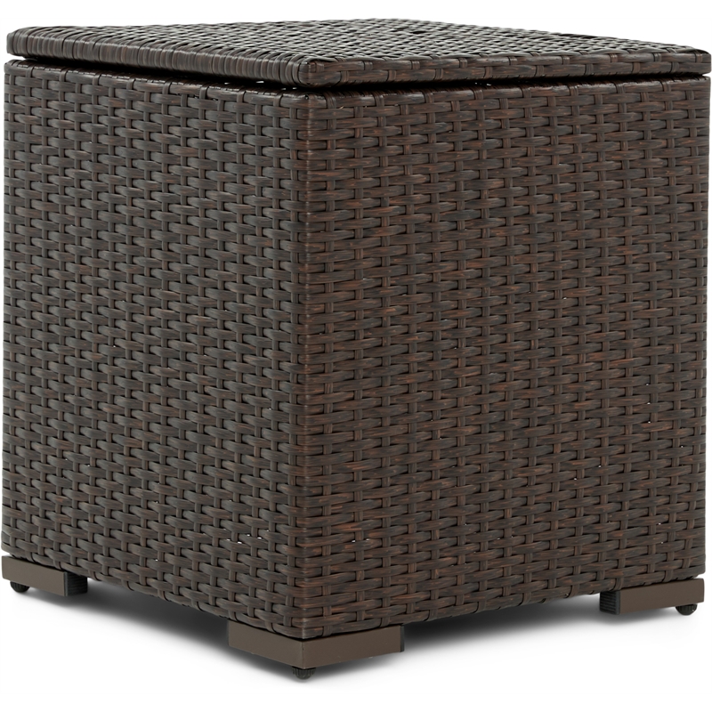 Afuera Living Modern Wicker Patio Storage Side Table in Brown