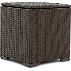 Afuera Living Modern Wicker Patio Storage Side Table in Brown