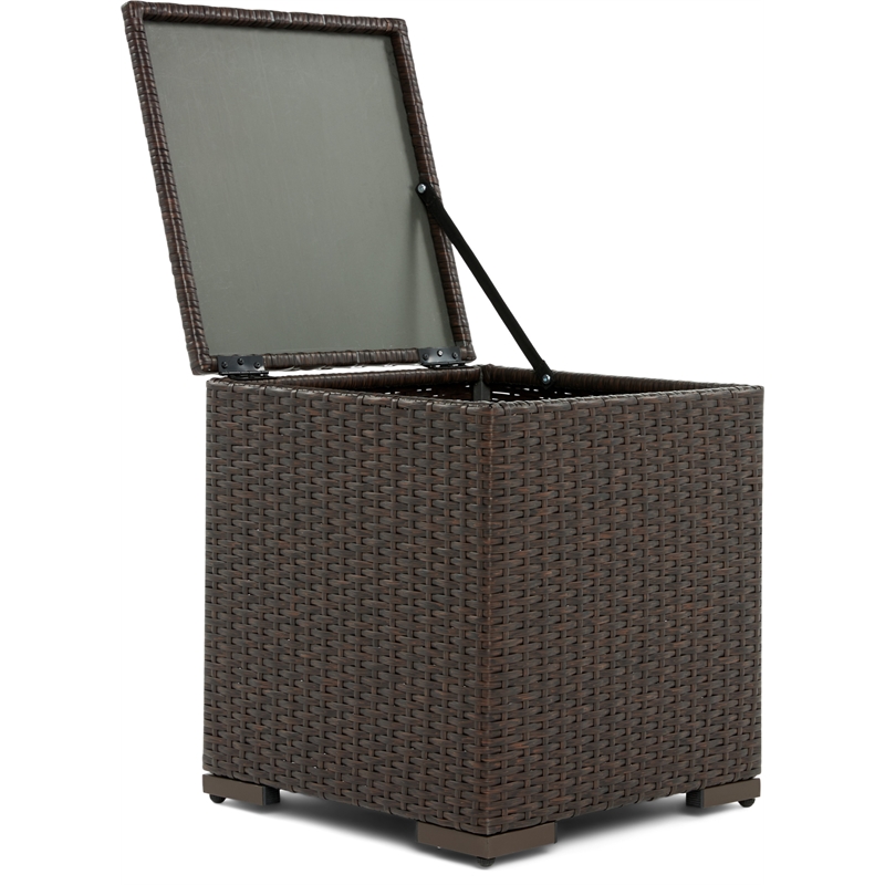 Afuera Living Modern Wicker Patio Storage Side Table in Brown
