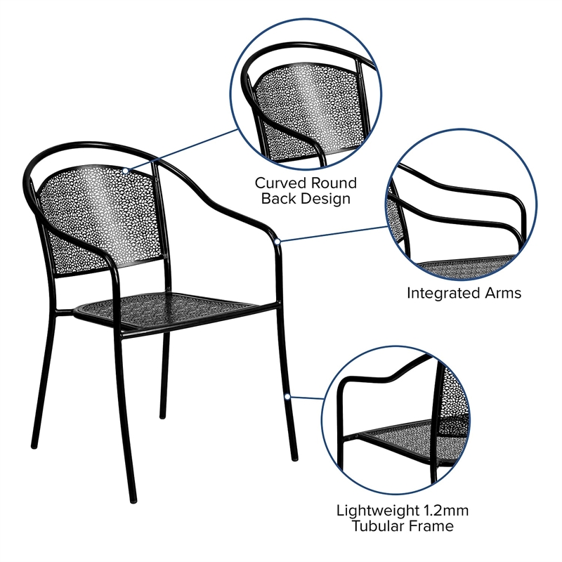 Afuera Living Stackable Steel Round Back Patio Dining Side Chair in Black
