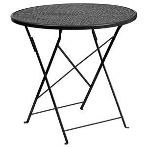 Afuera Living 30&quot Round Steel Folding Flower Print Patio Dining Table in Black