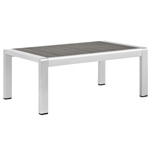 Afuera Living Outdoor Patio Wood and Aluminum Coffee Table in Silver/Gray