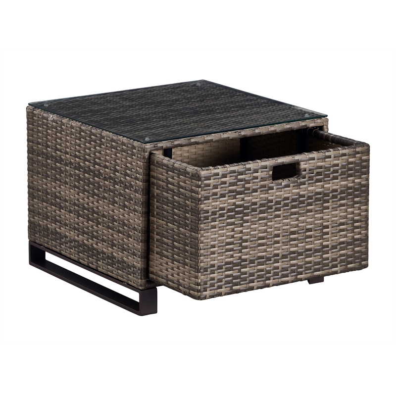 Afuera Living Modern Outdoor Side Table with Storage in Brown