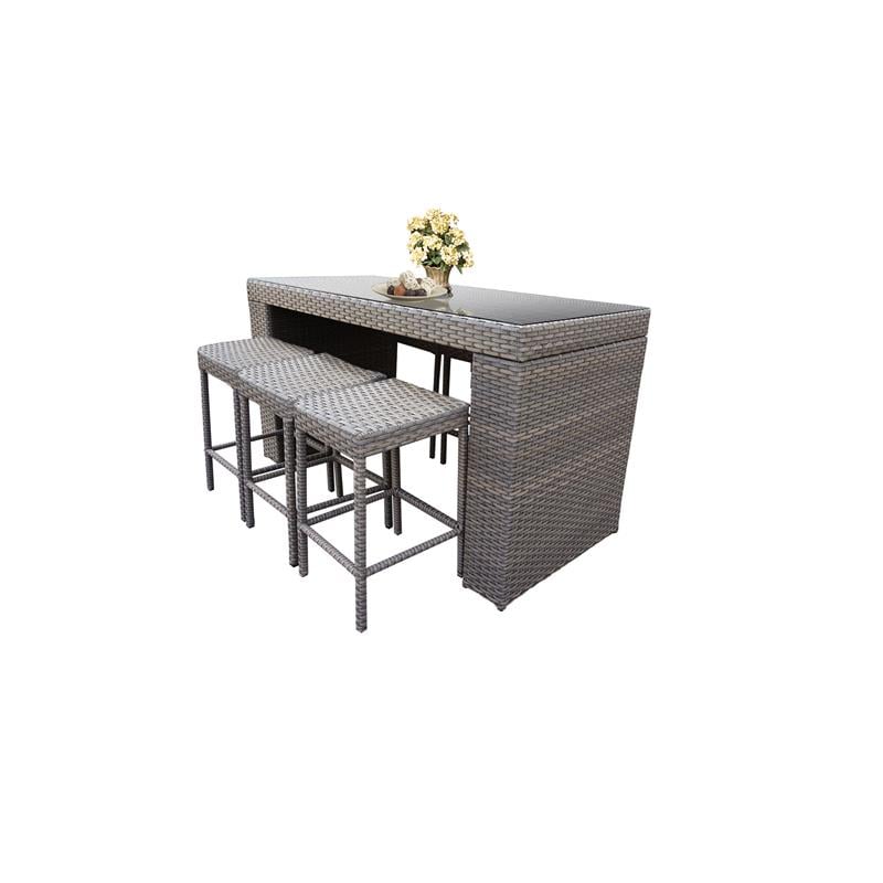 Afuera Living Bar Table Set Backless Barstools 7 Piece Patio Furniture