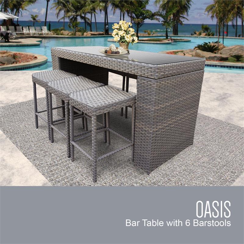 Afuera Living Bar Table Set Backless Barstools 7 Piece Patio Furniture