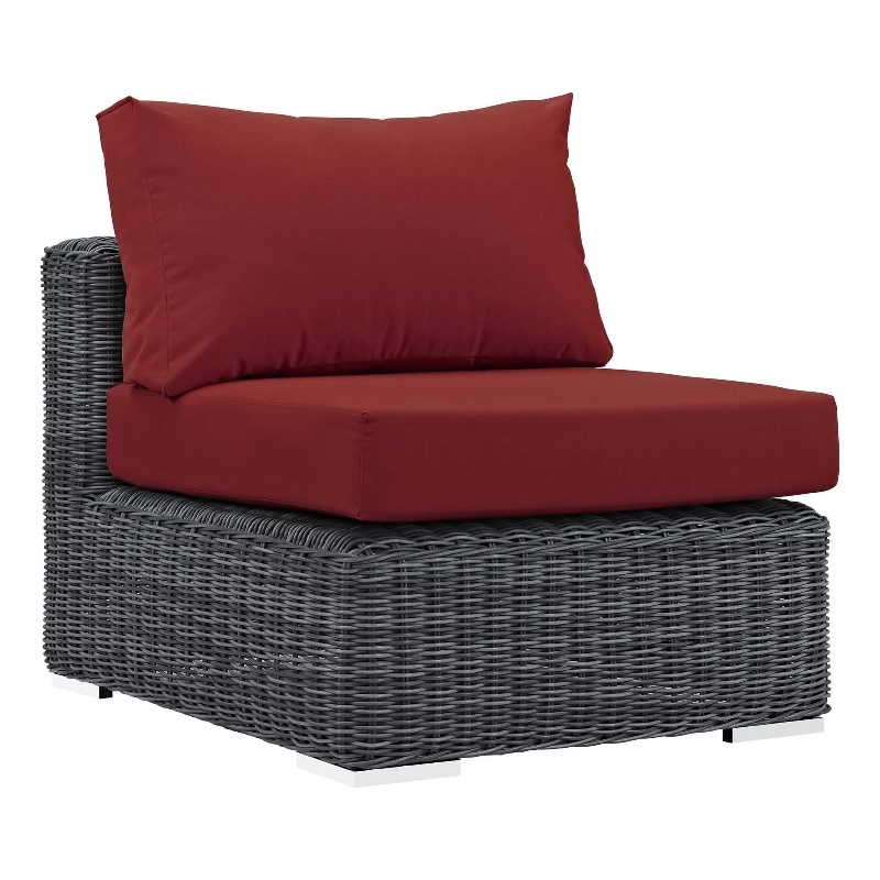 Afuera Living Aluminum and Rattan Patio Armless Sofa Chair in Canvas/Red