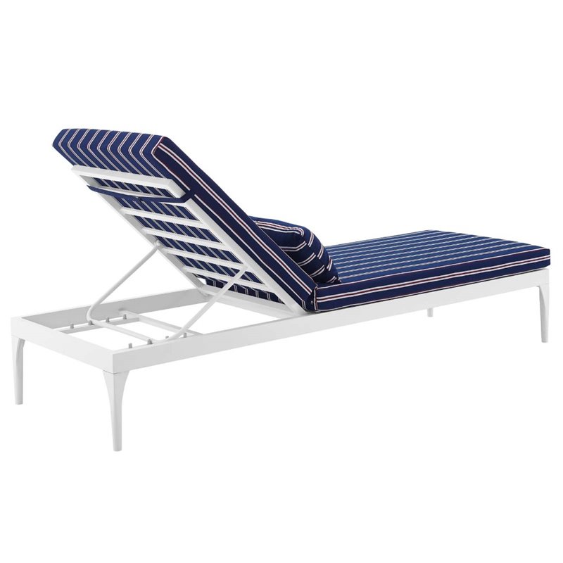 Afuera Living Aluminum Patio Chaise Lounge Chair in White and Striped Navy