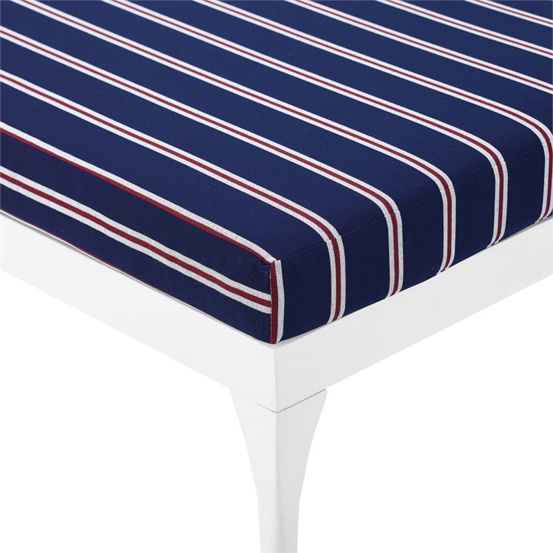 Afuera Living Aluminum Patio Chaise Lounge Chair in White and Striped Navy