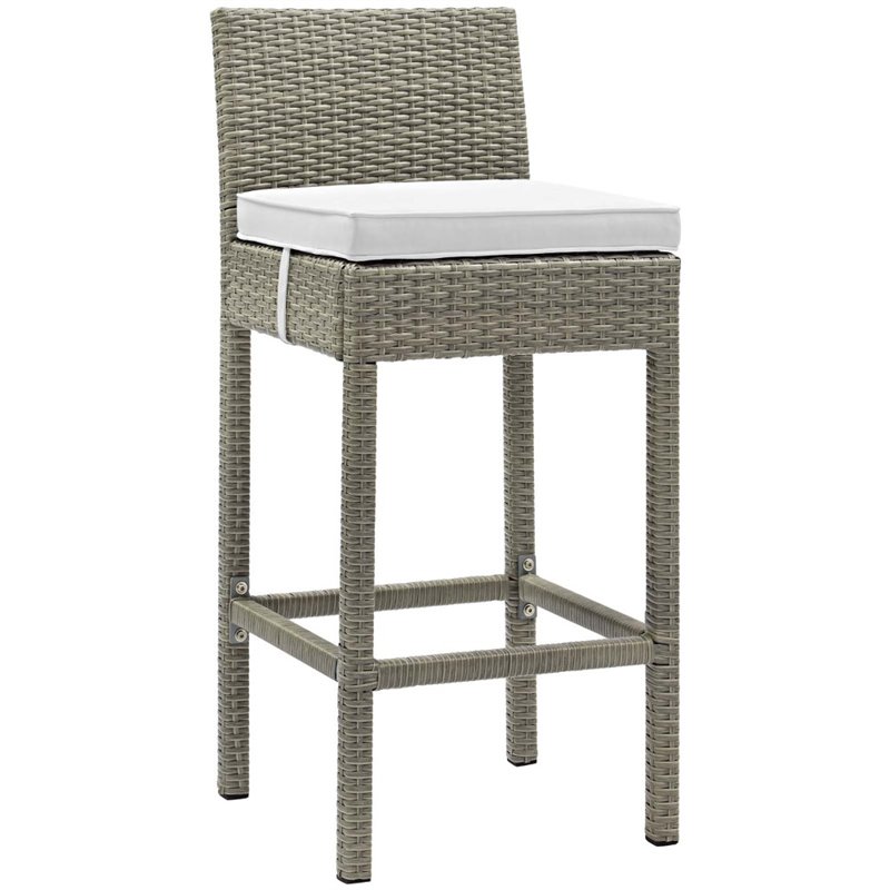 Afuera Living Outdoor Wicker Rattan Bar Stool in Light Gray/White (Set of 2)