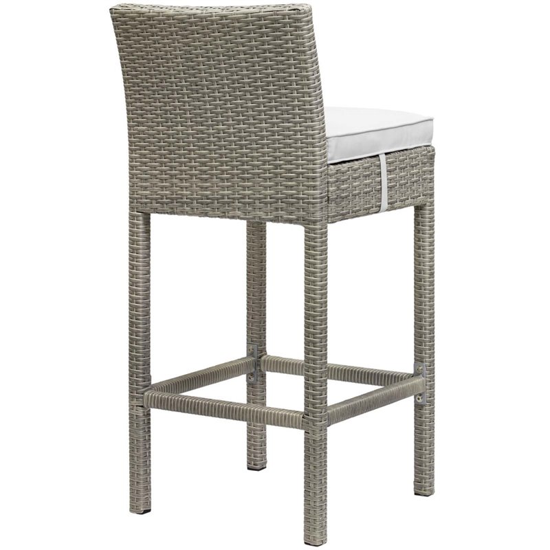 Afuera Living Outdoor Wicker Rattan Bar Stool in Light Gray/White (Set of 2)