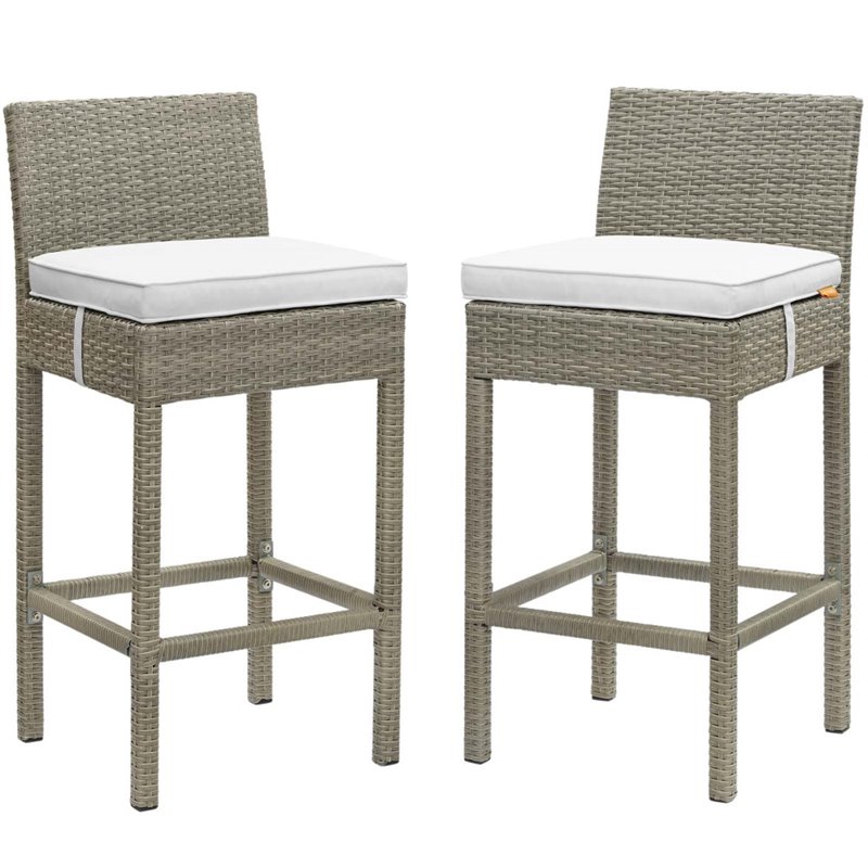 Afuera Living Outdoor Wicker Rattan Bar Stool in Light Gray/White (Set of 2)