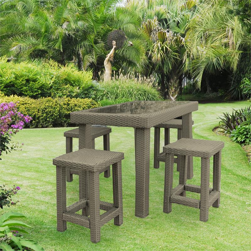 Afuera Living Wicker Outdoor Counter Height Bar Table in Brown