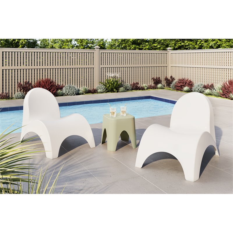Afuera Living Contemporary 2 Patio Chairs & Table in White/Green