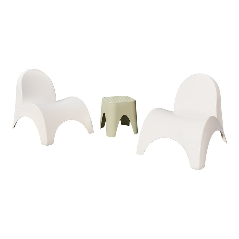 Afuera Living Contemporary 2 Patio Chairs & Table in White/Green