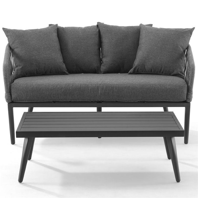 Afuera Living 2 Piece Patio Rope Loveseat Set in Charcoal and Black