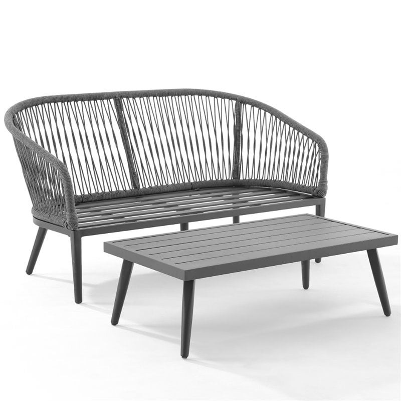 Afuera Living 2 Piece Patio Rope Loveseat Set in Charcoal and Black