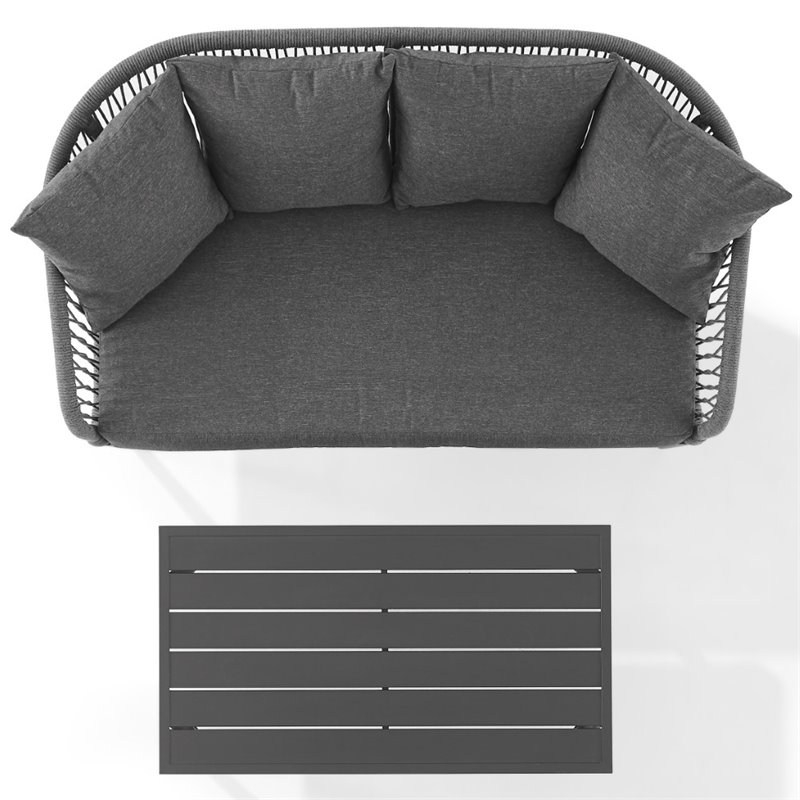 Afuera Living 2 Piece Patio Rope Loveseat Set in Charcoal and Black