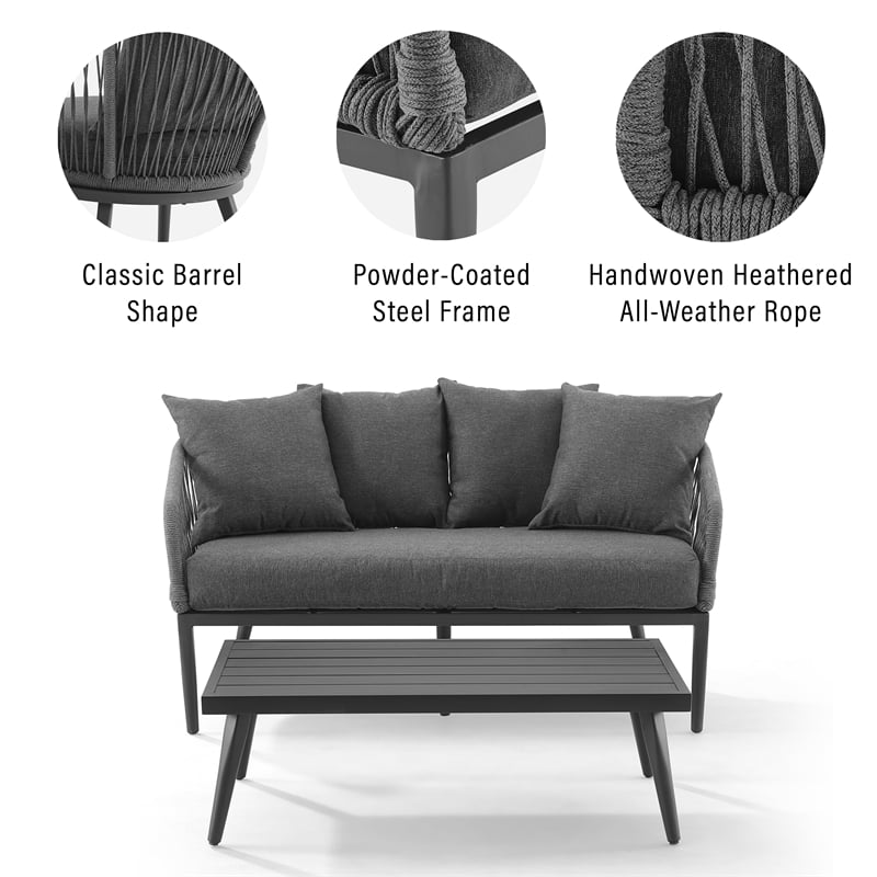 Afuera Living 2 Piece Patio Rope Loveseat Set in Charcoal and Black