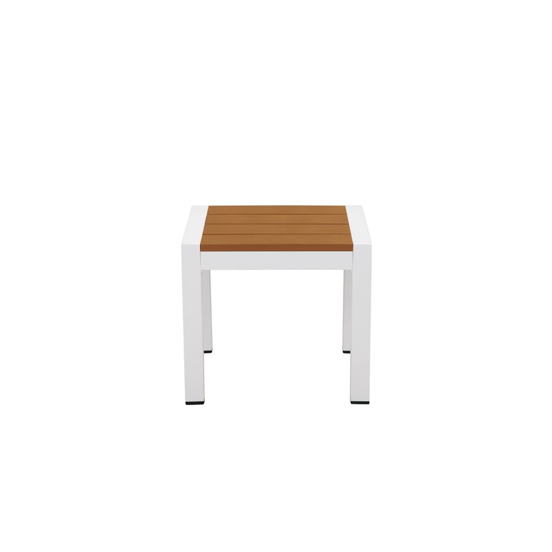 Afuera Living Modern Aluminum Frame Patio Side Table in Natural Teak