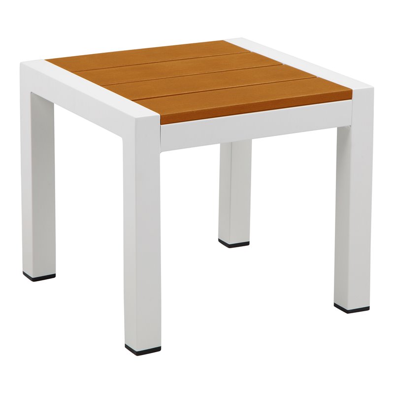 Afuera Living Modern Aluminum Frame Patio Side Table in Natural Teak