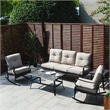 Afuera Living Steel Rectangle Patio Coffee Table in Black with Tempered Glass
