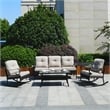 Afuera Living Steel Rectangle Patio Coffee Table in Black with Tempered Glass
