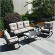Afuera Living Steel Rectangle Patio Coffee Table in Black with Tempered Glass