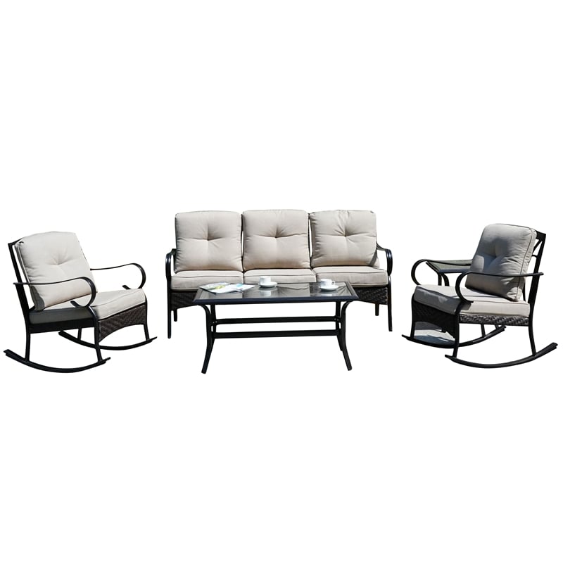 Afuera Living Steel Rectangle Patio Coffee Table in Black with Tempered Glass