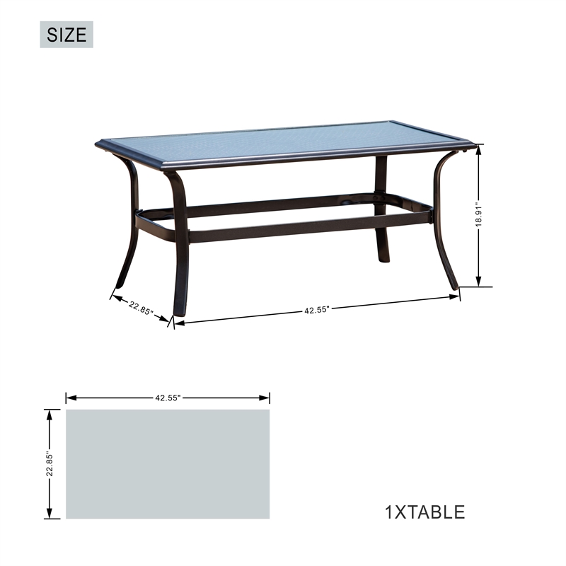 Afuera Living Steel Rectangle Patio Coffee Table in Black with Tempered Glass