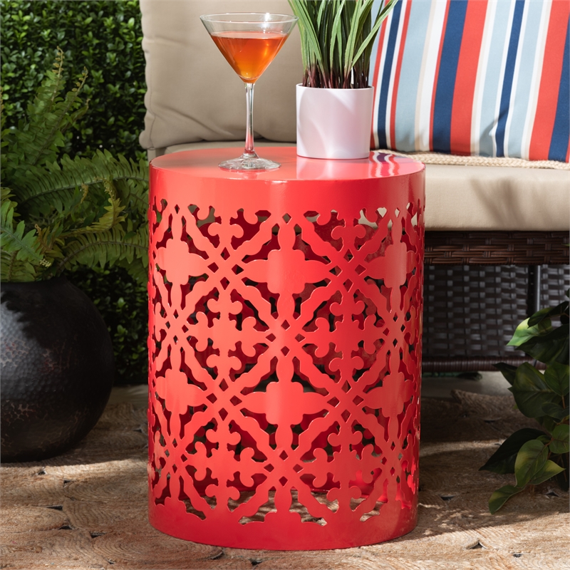 Afuera Living Contemporary Metal Outdoor Side Table in Red Finish