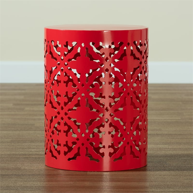 Afuera Living Contemporary Metal Outdoor Side Table in Red Finish