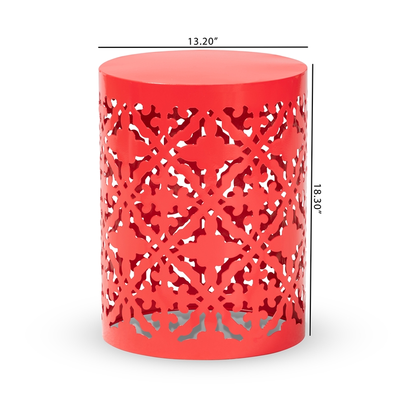 Afuera Living Contemporary Metal Outdoor Side Table in Red Finish