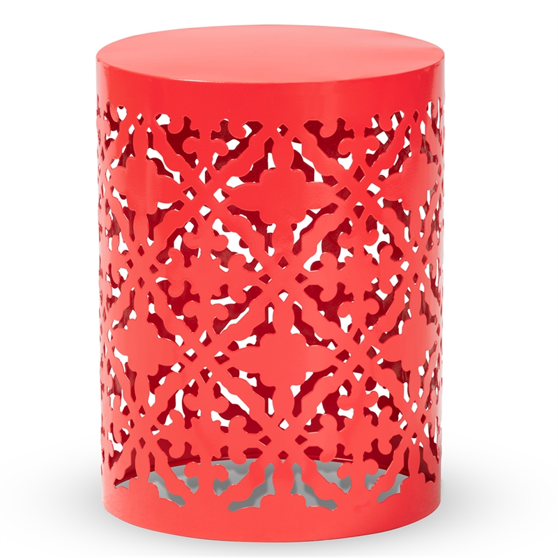 Afuera Living Contemporary Metal Outdoor Side Table in Red Finish