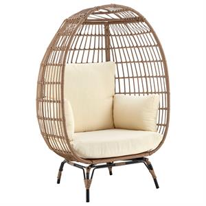 afuera living rattan outdoor egg chair with cushion in brown/cream
