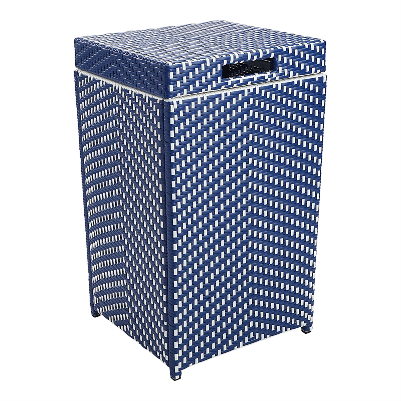 Afuera Living Outdoor Aluminum & Wicker Outdoor Trash Can in Navy