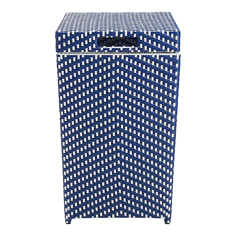 Afuera Living Outdoor Aluminum & Wicker Outdoor Trash Can in Navy