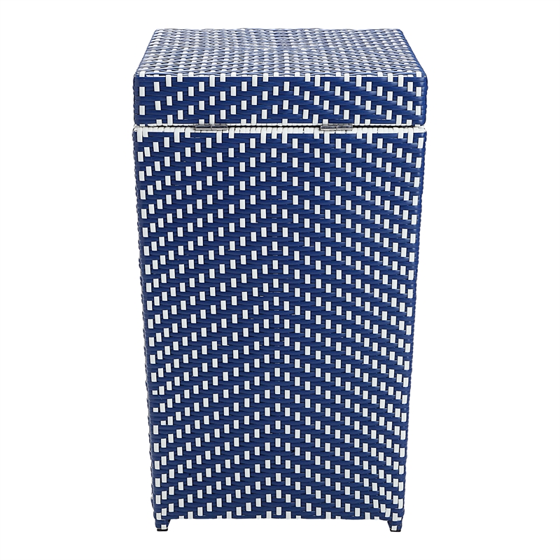 Afuera Living Outdoor Aluminum & Wicker Outdoor Trash Can in Navy