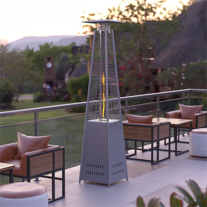 Afuera Living 42000 BTU's Metal Round Outdoor Patio Heater in Silver