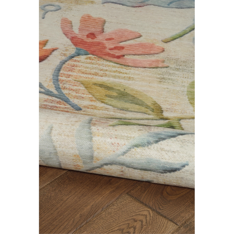 Afuera Living Indoor Outdoor Machine Washable Area 5'x7' Rug in Ivory and Pink