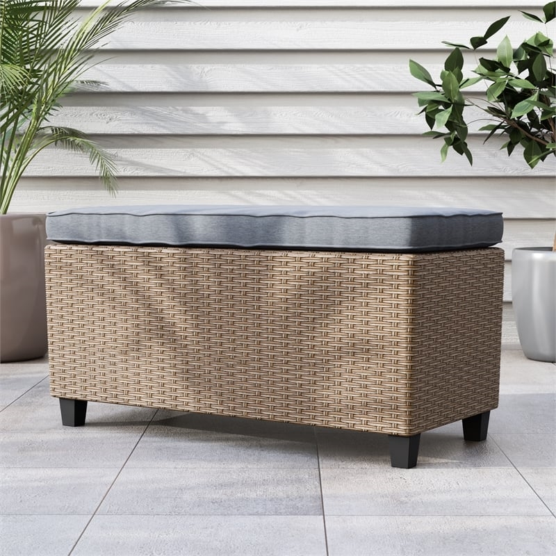 Afuera Living Outdoor Patio Bench in Natural PE Wicker / Rattan