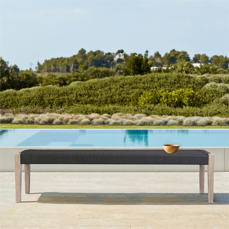 Afuera Living Fabric/Wood Indoor Outdoor Dining Bench in Charcoal/Natural