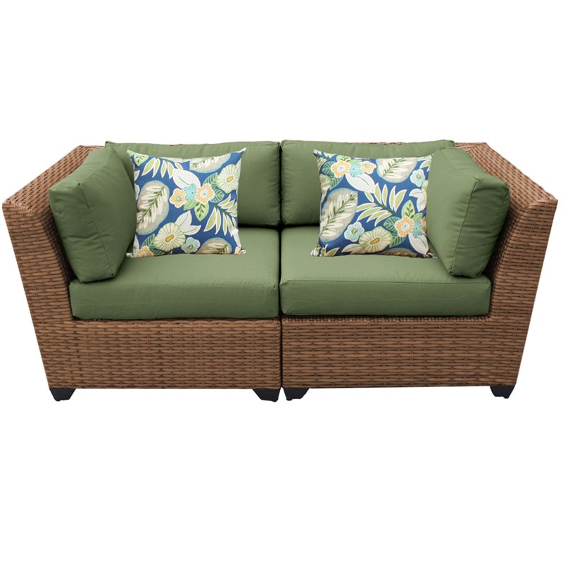 Afuera Living Contemporary Polyethylene Resin Patio Wicker Loveseat in Green