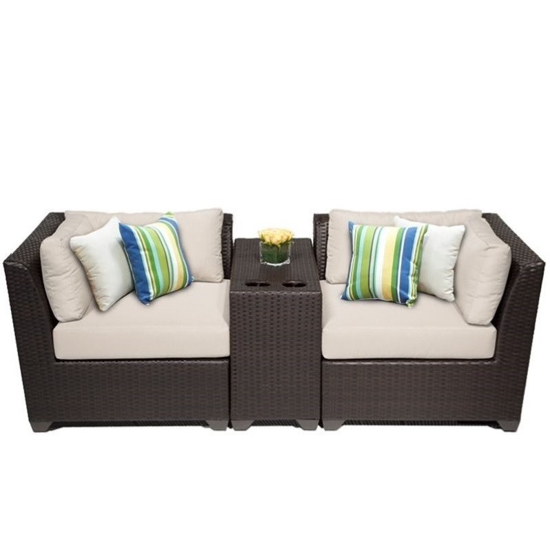 Afuera Living Contemporary 3 Piece Patio Wicker Sofa Set in Beige