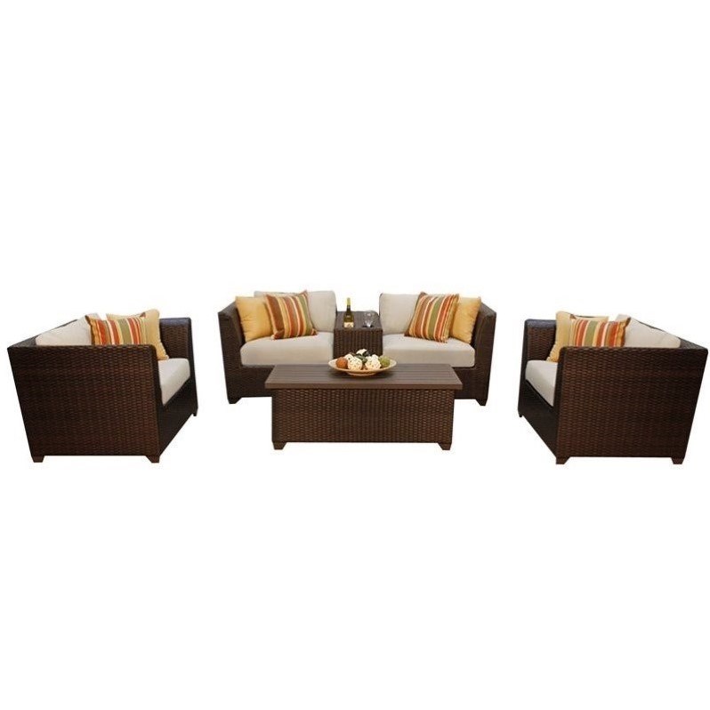 Afuera Living Contemporary 6 Piece Patio Wicker Sofa Set in Beige