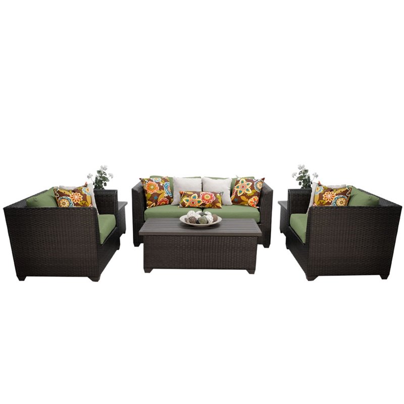 Afuera Living Contemporary 7-Piece Patio Wicker Sofa Set in Green